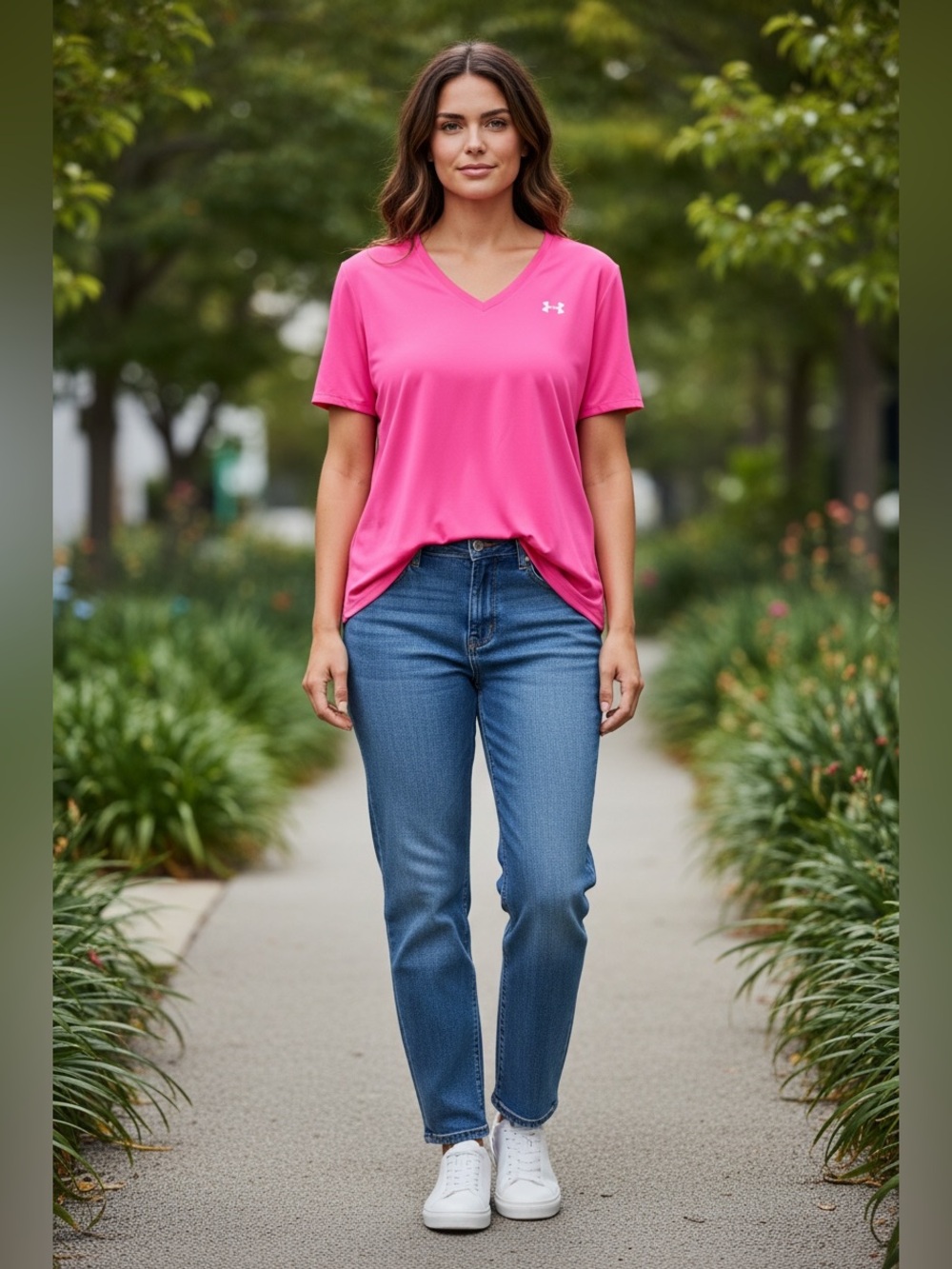 Under Armour Women's Hot Pink V-Neck Active Tee - Picture 2 of 2